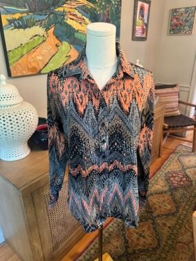 The Shirt Rochelle Behrens Abstract Print Button Down Blouse Size S